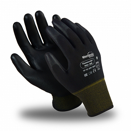 Перчатки ПОЛИСОФТ (MG-165), полиэфир, полиуретан частичный, оверлок, цвет черный